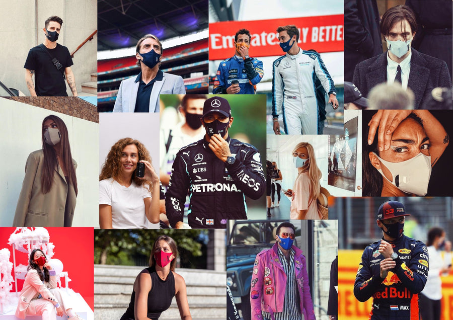 Collage of Celebrities and VIPs wearing U-Mask Model 2.2 and U-Mask Model 3