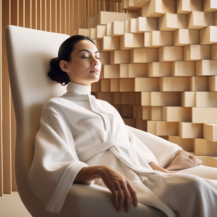 u-earth store u-cream biomimetic skincare woman relaxing on armchair